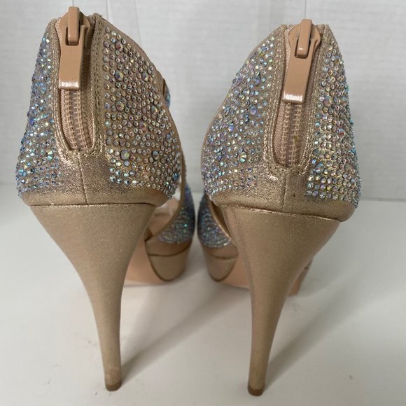 CATHY JEAN METALIC NUDE BEJEWELLED OPEN TOE HEELS  SIZE 7 WITH BOX - Picture 4 of 6